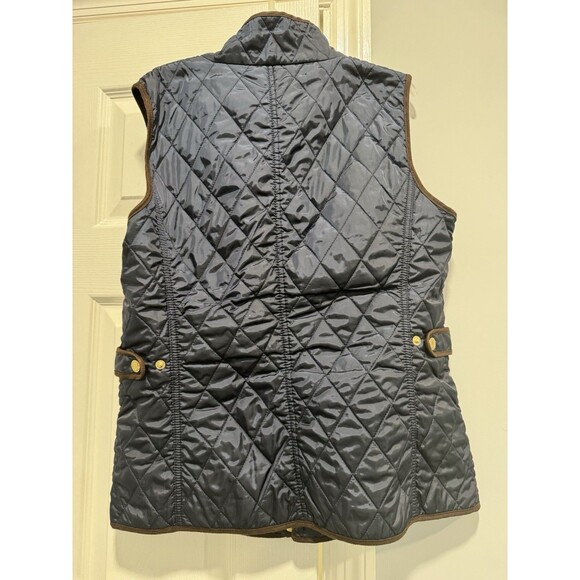 Banana Republic Quilted Vest Women’s Medium Navy Blue Brown Trim Zip Front - Picture 6 of 6